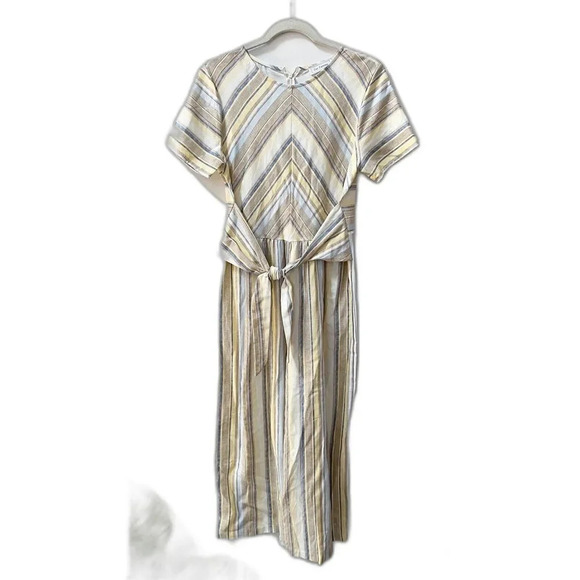 Ces Femme Pastel Short Sleeve Jumpsuit Women's Small Striped Cotton Wide Leg - Picture 1 of 16